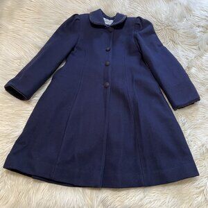 Vintage Tailored Rothschild Blue Bow Wool Blend Pea Dress Coat Size 7 Girls